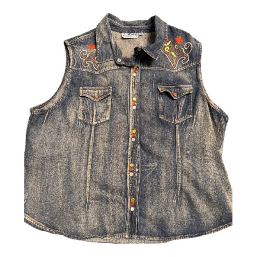 Vintage Back in the saddle denim embroidered Western vest 2X